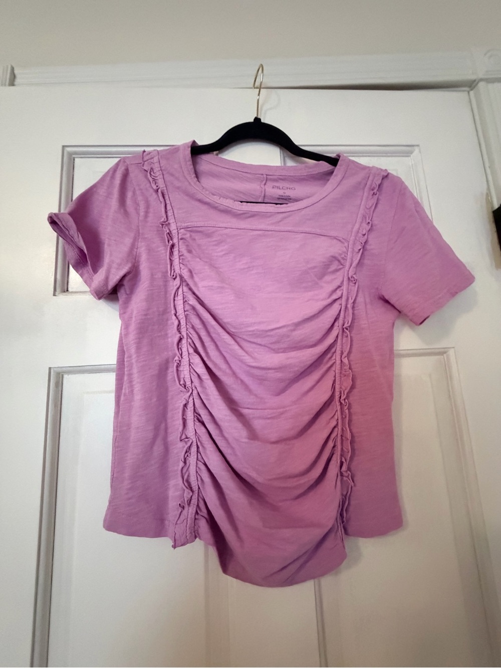 Pilcro Lavender Gathered Ruffle-Front Short Sleeve Tee